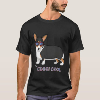 Black Tricolor Tailless Pembroke Corgi Cool Sungla T-Shirt