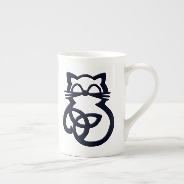 Black Trinity Knot Celtic Cat Bone China Tasse (Rechts)