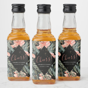 Black Tropical Floral Wedding Mini Liquor Label Alkoholflaschenetikett
