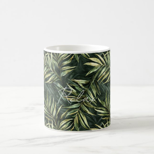 Black Tropical Green Leaves Kaffeetasse (Mittel)