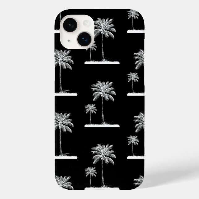 Black Tropical Modern Palm Tree Phone Case (Rückseite)
