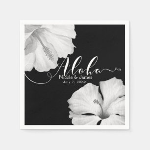 Black Tropical Wedding Aloha, Schwarzer Hibiskus Serviette