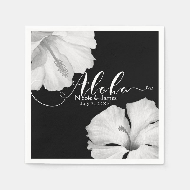 Black Tropical Wedding Aloha, Schwarzer Hibiskus Serviette (Vorderseite)