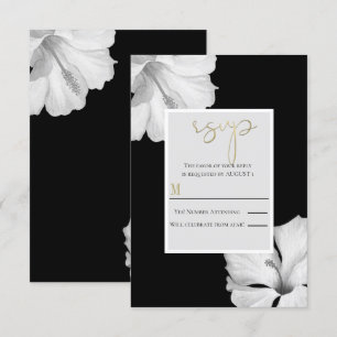 Black Tropical Wedding RSVP-Antwort auf White Hibi Einladung