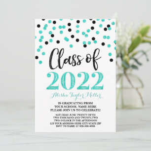 Black Turquoise Confetti Graduation Party 2022 Einladung