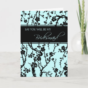 Black Turquoise Floral Bridesmaid Einladungskarte