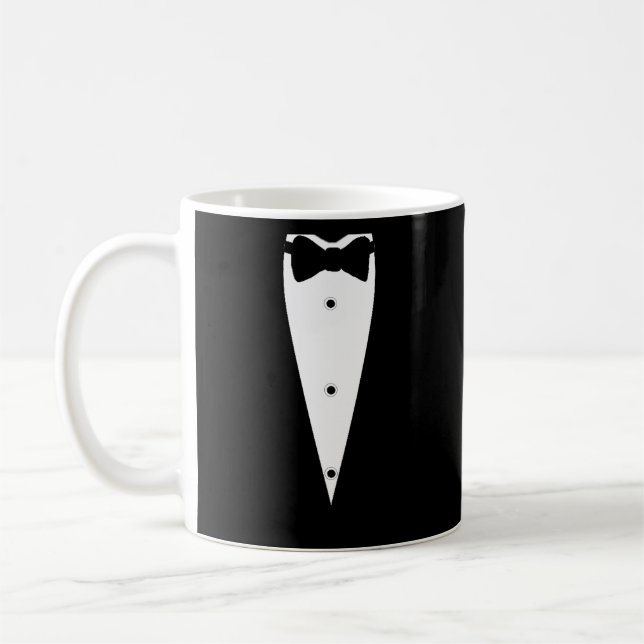 Black Tuxedo Anzug Jacket mit Lapel Bow-Krawatte Kaffeetasse (Links)