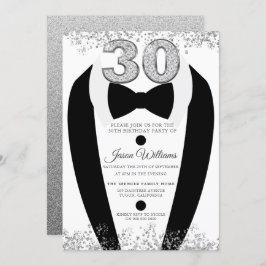 Black Tuxedo Anzug Silver Mens 30. Geburtstag Part Einladung