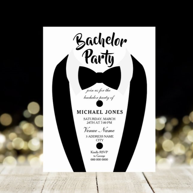 Black Tuxedo Bow Krawatte Bachelor Party Einladung (Von Creator hochgeladen)