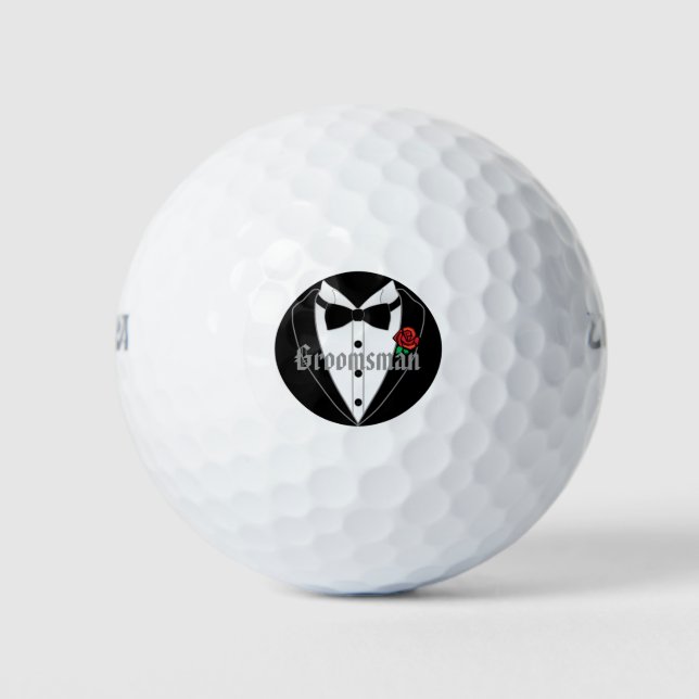 Black Tuxedo Gastgeschenke Hochzeiten Personalisie Golfball (Vorderseite)