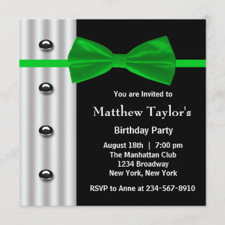 Black Tuxedo Green Bow Krawatte Mens Birthday Part Einladung