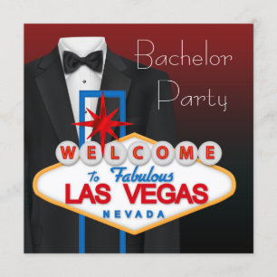 Black Tuxedo Las Vegas Bachelor Party Einladung