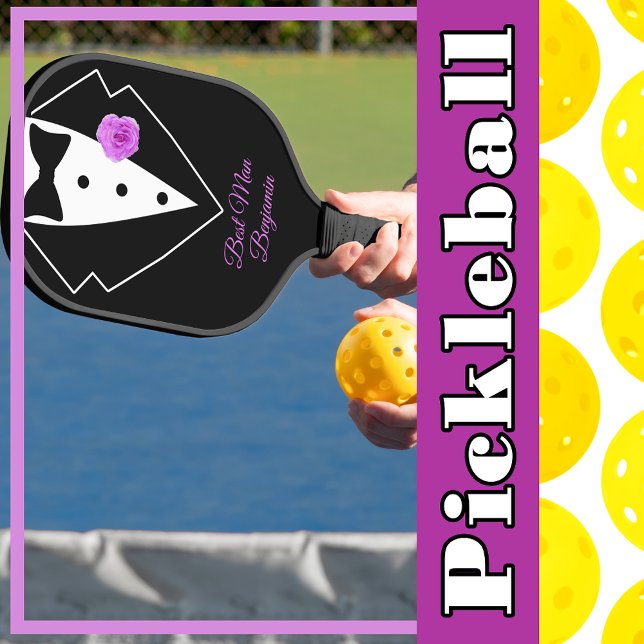 Black Tuxedo mit Lavender Blume Personalisiert Pickleball Schläger (Black Tuxedo with Lavender Flower Personalized Pickleball Paddle to Personalize)