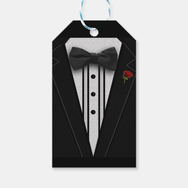 Black Tuxedo mit Rote Rose Geschenkanhänger (Vorderseite)
