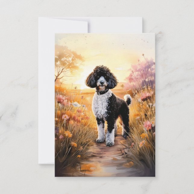 Black Tuxedo Poodle auf einer Trassennotizkarte Dankeskarte (Vorderseite)