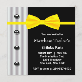 Black Tuxedo Yellow Bow Krawatten Mens Birthday Pa Einladung