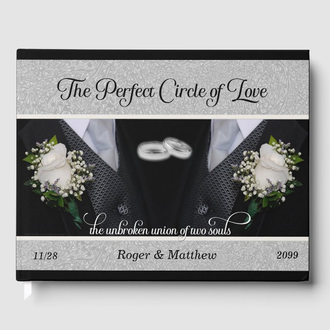 Black Tuxes Gay Wedding zwei Grooms zwei Fotos Gästebuch (Vorderseite)