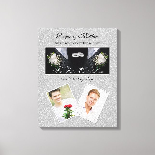 Black Tuxes Zwei Grooms Hochzeit mit Fotos Leinwanddruck (Vorderseite)