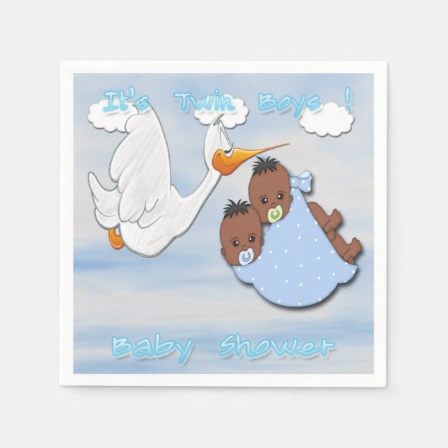Black Twin Boys - Stork Baby Shooting Paper Napkin Serviette (Vorderseite)