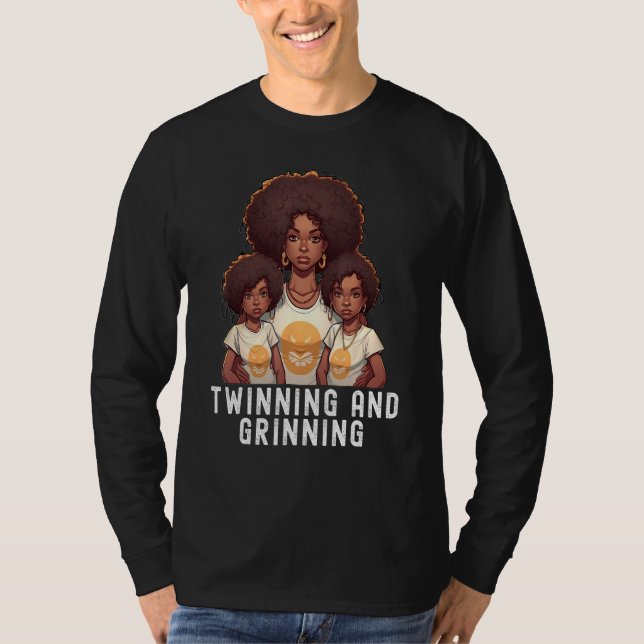 Black Twin Dad Fathers Day Twinning and grinning T-Shirt (Vorderseite)