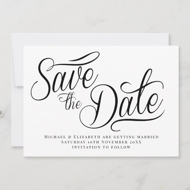 Black Typo Modern White Save The Date  Einladung (Vorderseite)
