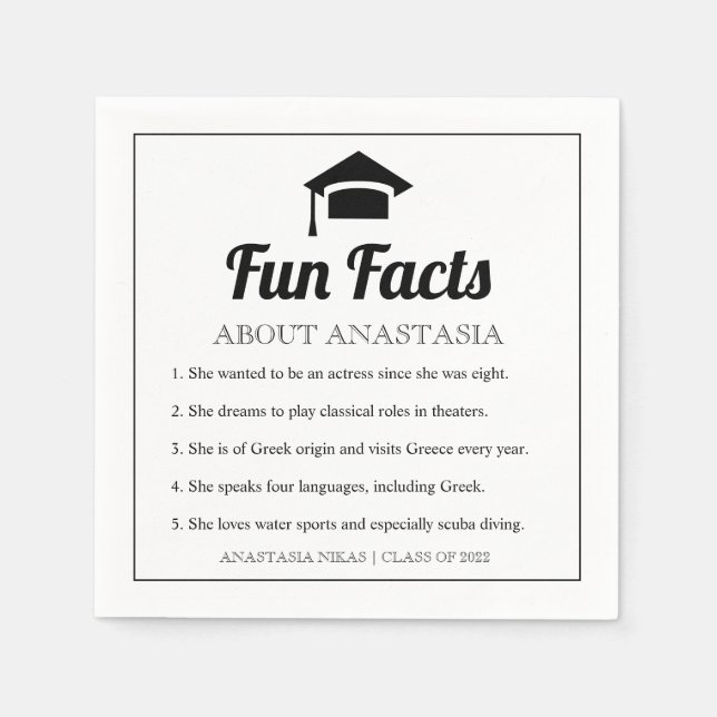 Black Typografy Fun Facts Graduierung Cap Napkins Serviette (Vorderseite)