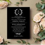 Black Typografy Laurel Wreath Monogram Wedding Einladung<br><div class="desc">Elegante traditionelle Hochzeitseinladung in einem Schwarz-Weiß-Typografie-Design mit einem Lorbeer-Monogramm und schönen Schriftart. Schwarze Typografie Hochzeitseinladung mit einem grünen Monogramm und schöne Schriftart mit Eltern Hosting.</div>
