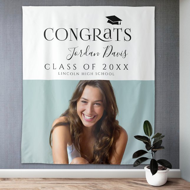 Black Typografy Modern Foto Graduation Party Wandteppich (Black Typography Modern Photo Graduation Party Tapestry)