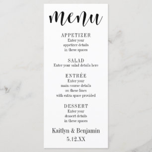 Black Typografy Wedding Menu mit Bokeh Back Menükarte