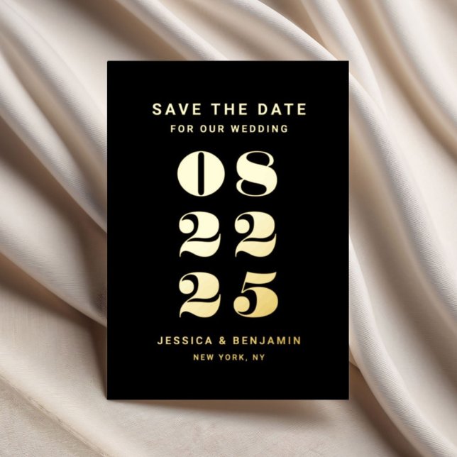 Black Typografy Wedding Save the Date Gold Folieneinladung (Black Typography Wedding Save The Date Gold Foil Invitation)
