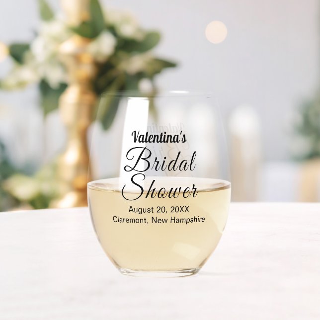 Black Typography Bridal Shower Wine Glass Weinglas Ohne Stiel (Insitu (Hochzeit))