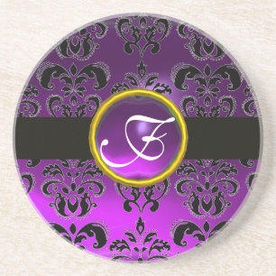 BLACK UND LILA DAMASK-Amethyst-Monogramm Untersetzer