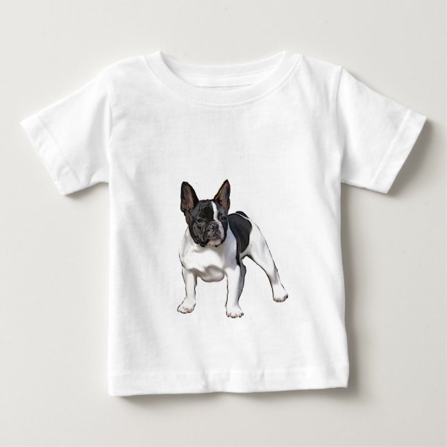 BLACK UND WEISS FRANZÖSISCHER BULLDOG BABY T-SHIRT (Vorderseite)