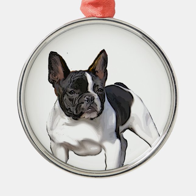 BLACK UND WEISS FRANZÖSISCHER BULLDOG SILBERNES ORNAMENT (Vorne)