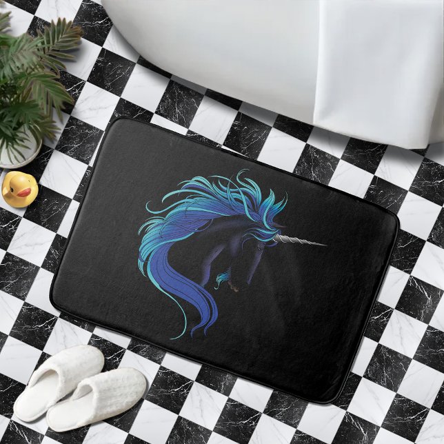 Black Unicorn Blue Silver Badematte (Von Creator hochgeladen)