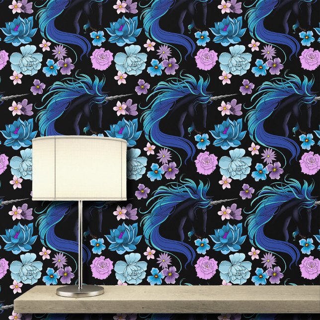 Black Unicorn Blue Silver Tapete (Von Creator hochgeladen)