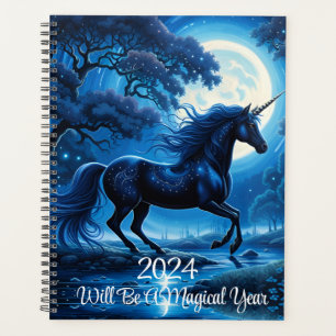 Black Unicorn Blue Sky Full Moon Magical Planer