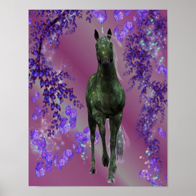 Black Unicorn Blume Fantasy Horst Kunst Poster (Vorne)