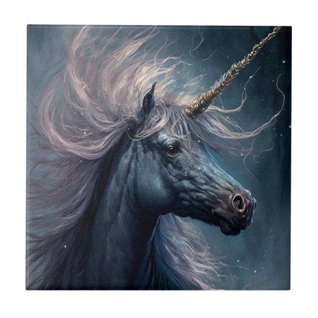 Black Unicorn Fantasy Art Fliese (Vorderseite)