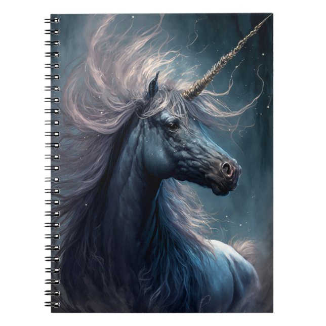 Black Unicorn Fantasy Art Notizblock (Vorderseite)