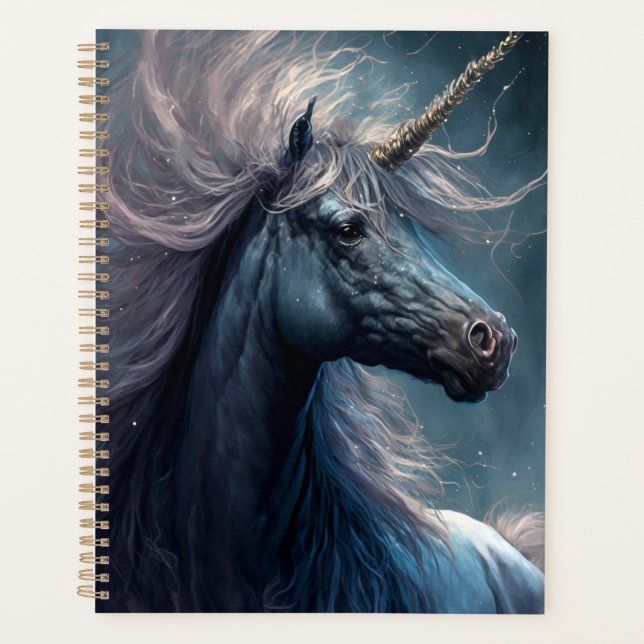 Black Unicorn Fantasy Art Planer (Vorderseite)