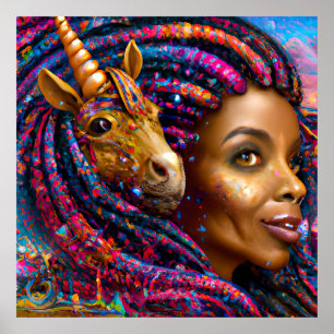 Black Unicorn Melanin Einicorns Afro Queen Crown Poster
