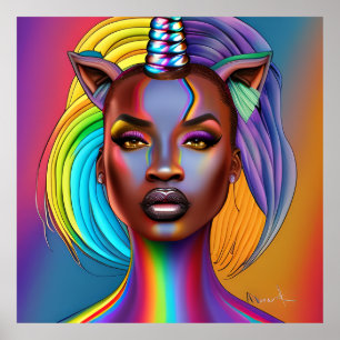 Black Unicorn Melanin Einicorns Afro Queen Crown Poster