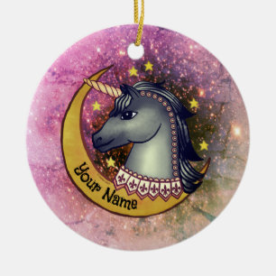 Black Unicorn Moon Keramik Ornament