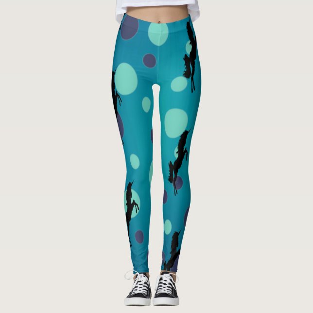 Black Unicorn Party Blue Dots Leggings (Vorderseite)