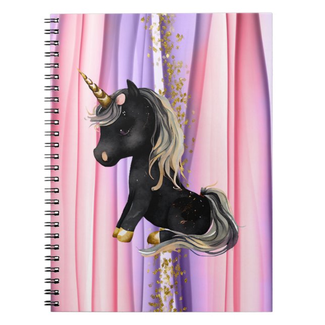 Black Unicorn Pink Ohren Notebook Notizblock (Vorderseite)