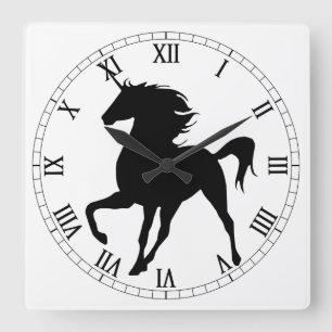 Black Unicorn Silhouette Roman Numeral Clock Quadratische Wanduhr