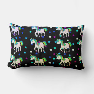 Black Unicorns & Star Print Lumbar Kissen