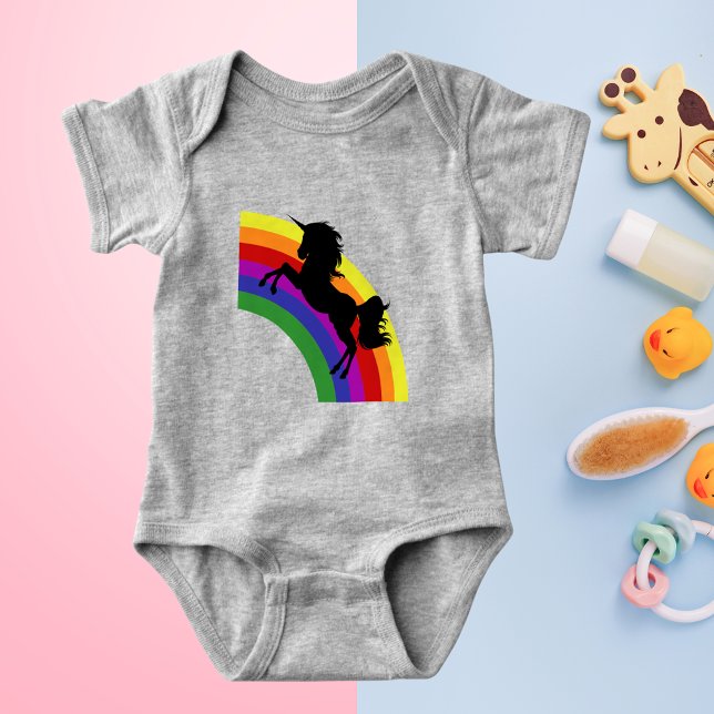 Black Unicoron Silhouette Rainbow Baby Bodysuit Baby Strampler (Black Unicorn Silhouette Rainbow Baby Bodysuit)