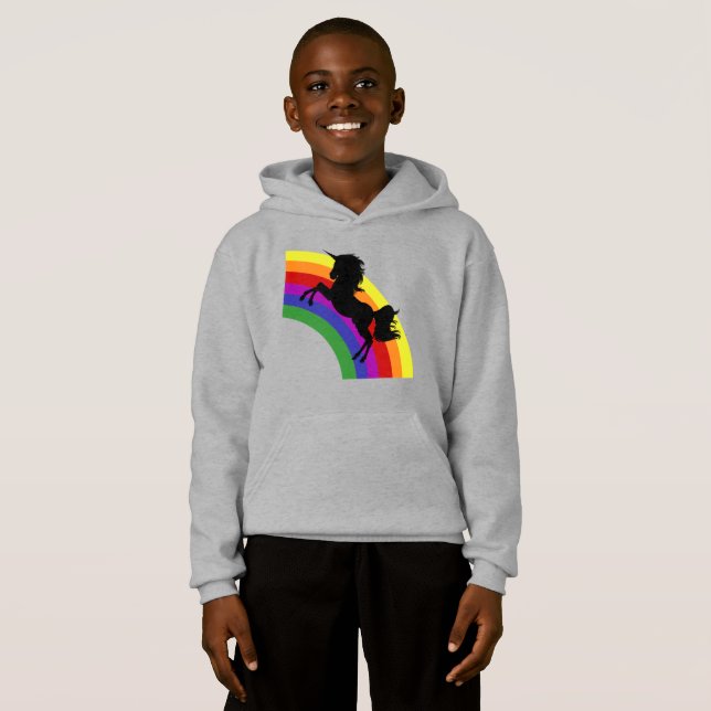 Black Unicoron Silhouette Rainbow Boys Hoodie (Vorne ganz)